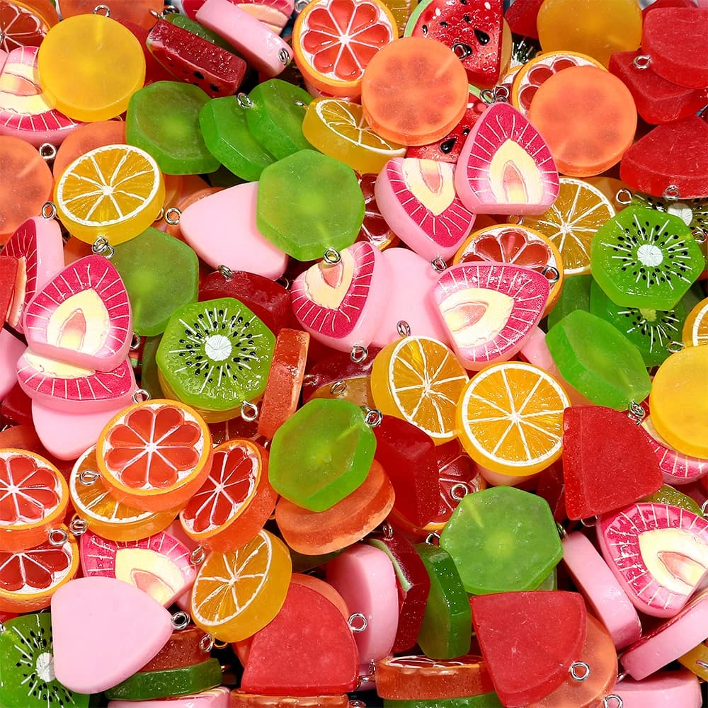 10 pendenti in acrilico con frutta, carino, in resina, fragola, arancione, anguria, per gioielli fai da te, creazione di orecchini, collane, accessori