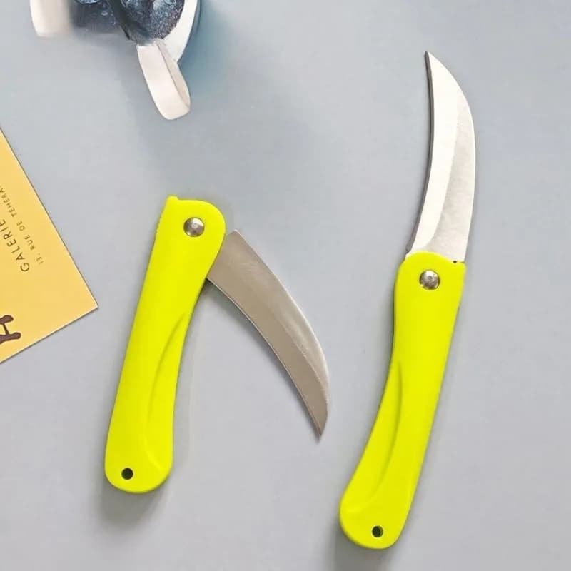 Coltello per Frutta Pieghevole Curvo in Acciaio Inox, Utensile Portatile per Uso Quotidiano in Cucina