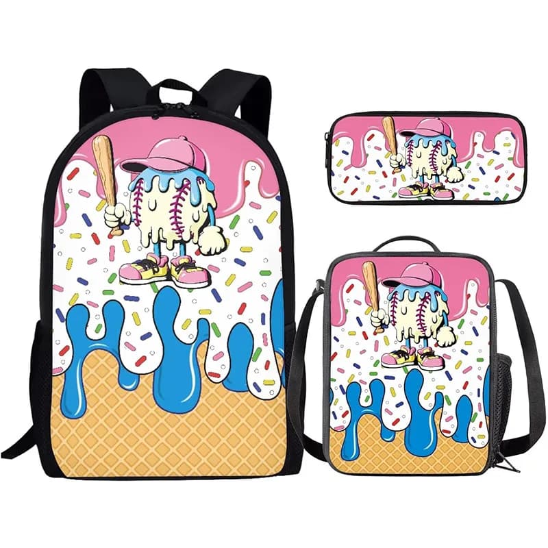 Popular Youthful Funny Cool baseball 3D Print 3pcs/Set Student Travel bags Laptop Daypack Backpack Lunch Bag Pencil Case