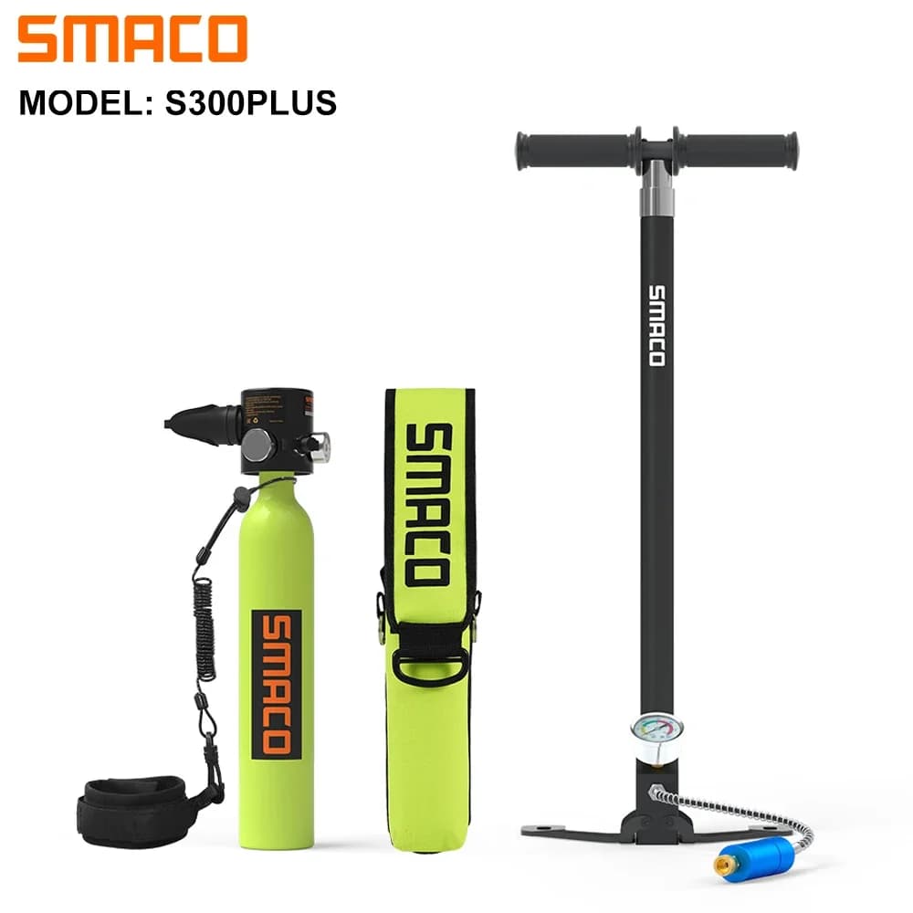 SMACO-S300Plus Oxygen tank for scuba diving, cylinder set, hand pump, snorkeling breath, water game equipment, 0.5 liters