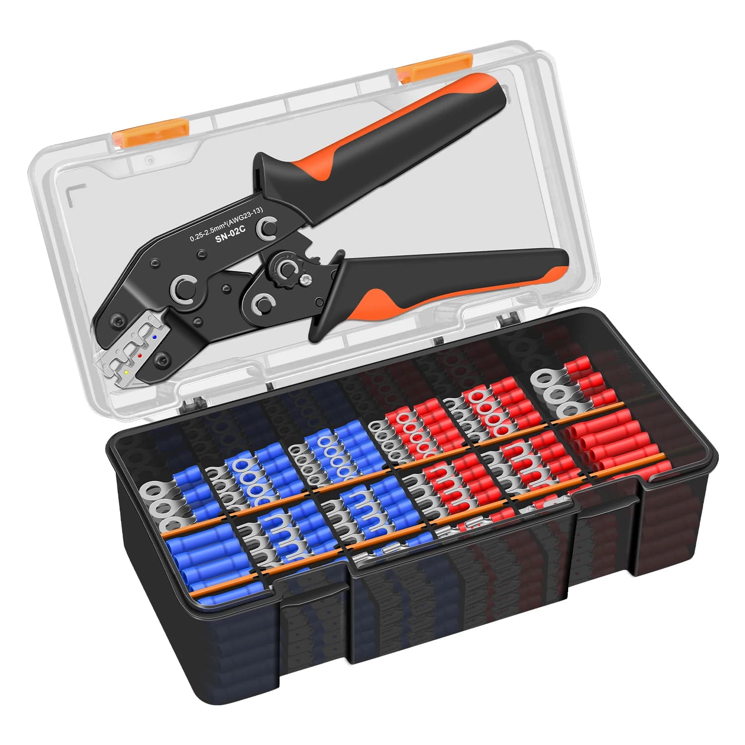 SN-02C 460PCS Set di strumenti di crimpatura Kit di assortimento di connettori elettrici per cavi isolati Kit di connettori per cavi Crimpatrice 17 tipi di terminali