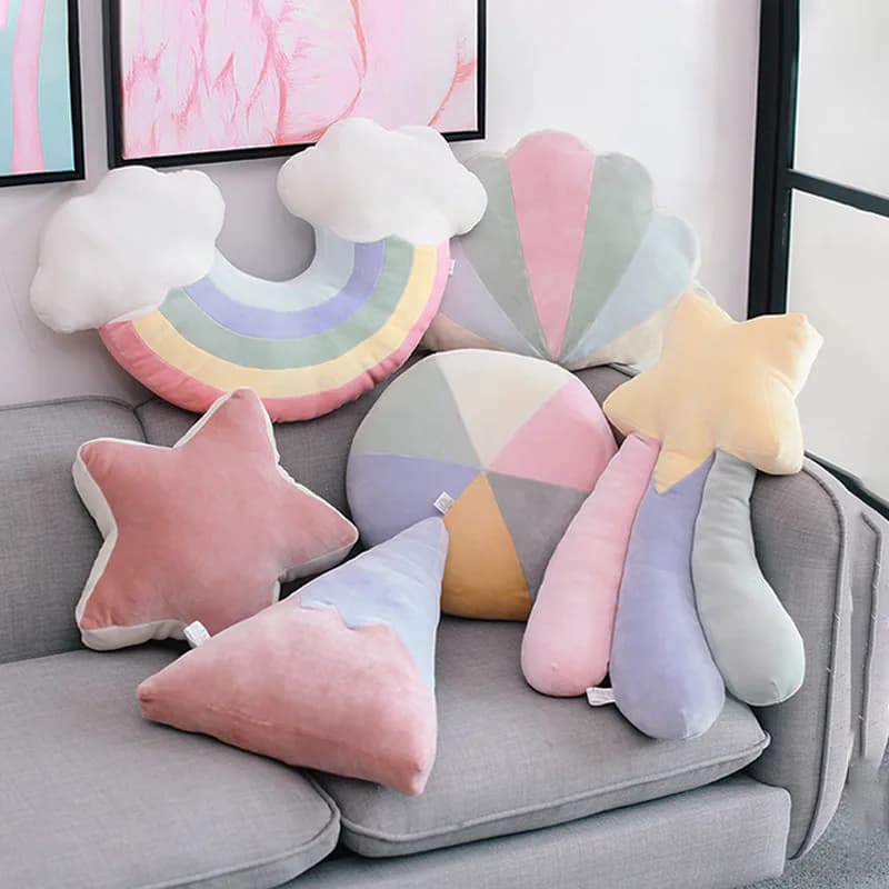 New Colorful Moon Rainbow Star Cloud Conch Plush Pillow Kid Plush Toys Soft Sofa Crown Stuffed Cushion Baby Sleeping Pillow Gift