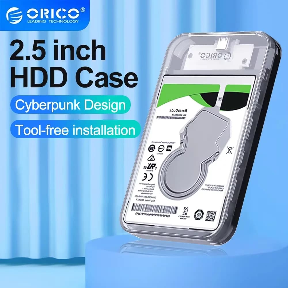 ORICO Custodia per HDD di archiviazione esterna da 2,5 pollici SATA 5Gbps Tipo-C Custodia per HDD da 2,5 '' Scatola per disco rigido HDD SSD trasparente per custodia per PC