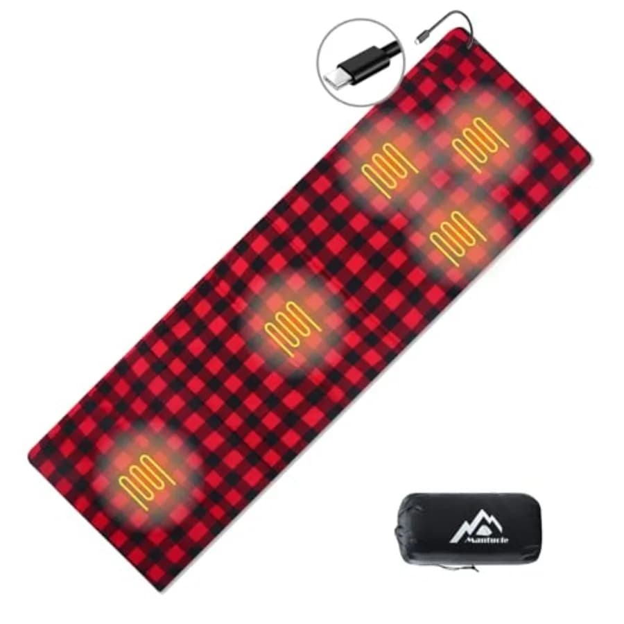 Sottosacco Riscaldato, Fodera per Sacco a Pelo Riscaldato, 5 Zone di Riscaldamento, Alimentato da Power Bank con Batteria Type-C 5V/3A (Batteria NON Inclusa)