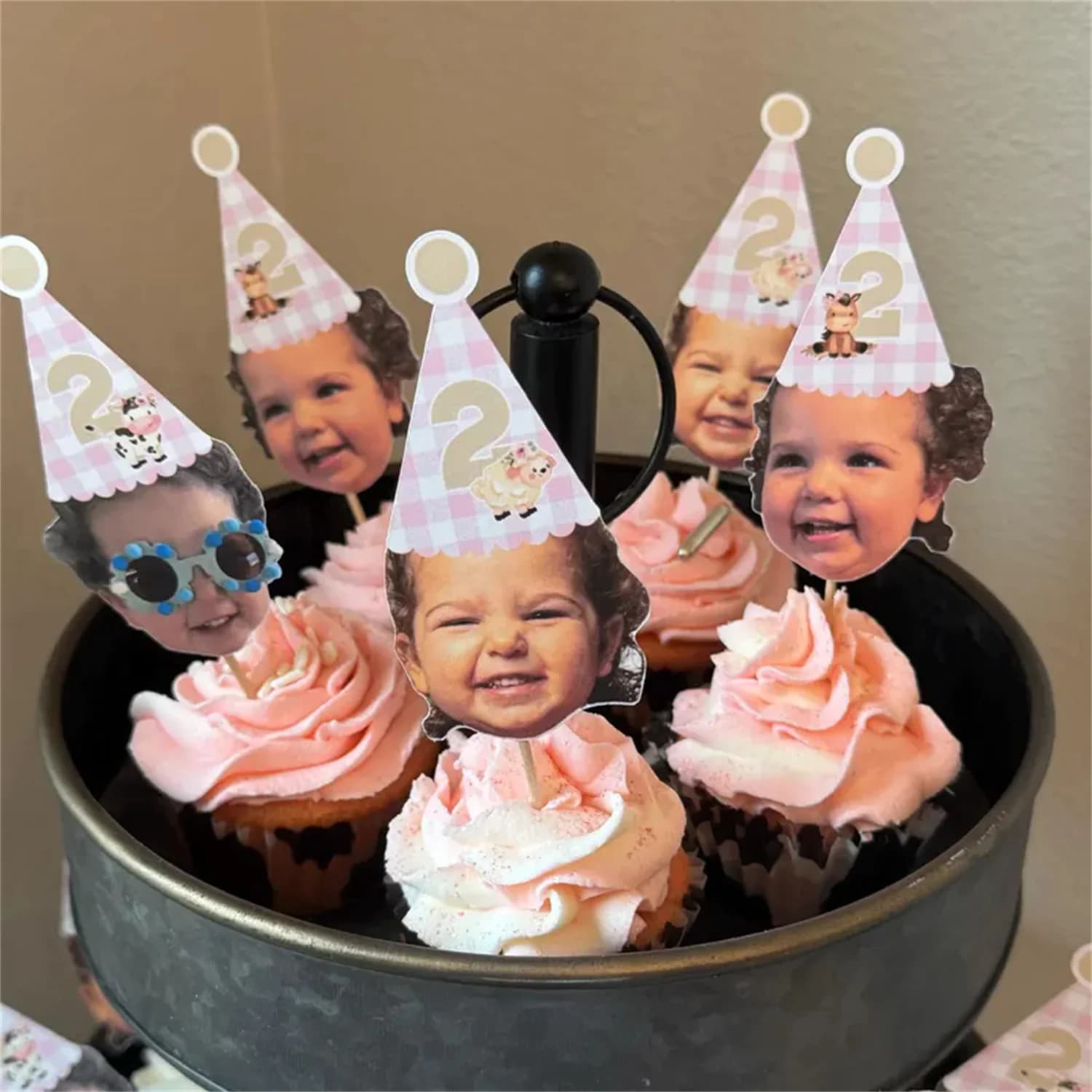 Topper per cupcake con faccia personalizzata, primo compleanno, 21°,30°,50°, addio al nubilato, decorazioni per cani, foto personalizzata 12 conteggi, tazza per animali domestici