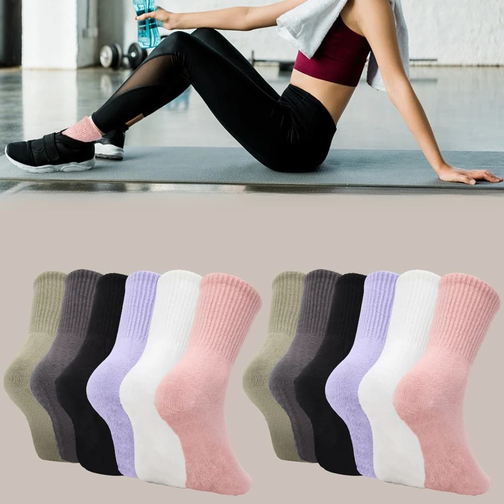 6 Paia di Calzini Antiskivolo per Pilates, Calzini Lunghi per Yoga e Barre, Caldi e Confortevoli, Elastici e Traspiranti per Donne