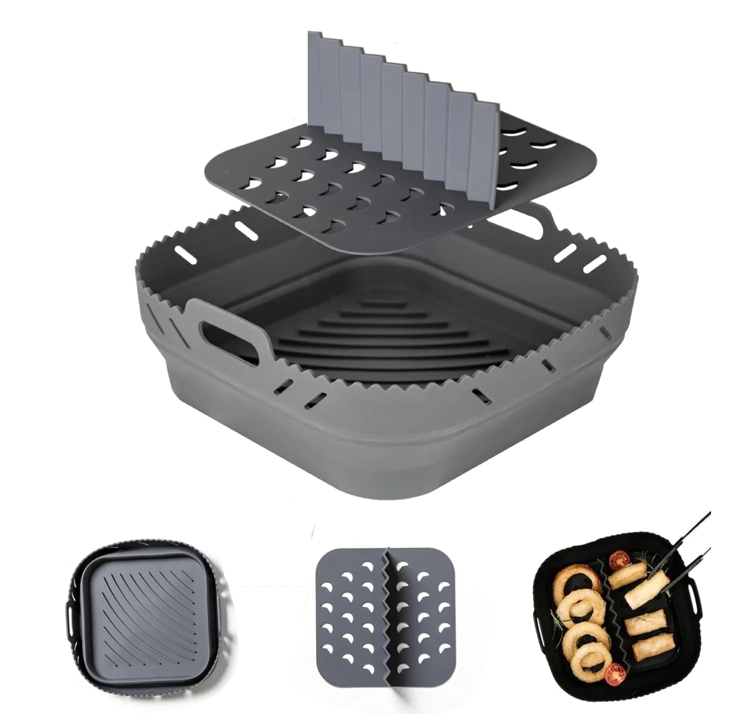 Silicone Air Frying Sheet for Food Use with Separator Bearing Foldable Air Frying Basket Easy to Clean