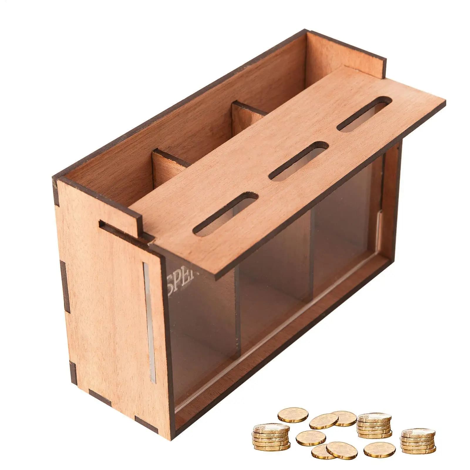 Salvadanaio in Legno con Scomparti Rimovibili, Organizzatore per Risparmiare Monete, Contenitore per Contanti, Decorazione per la Casa