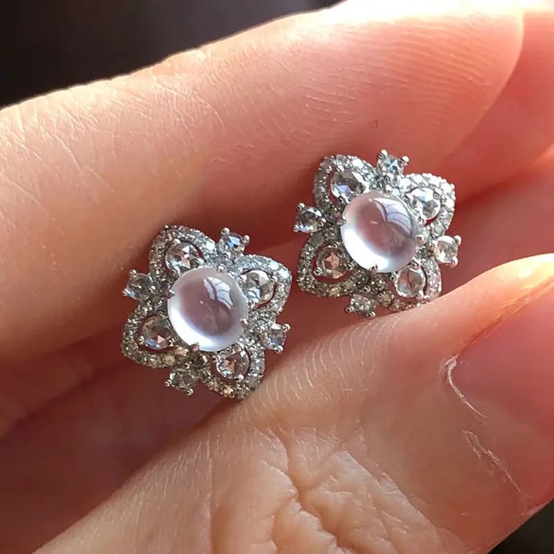 Natural Calcedony Earrings with High Quality 925 Silver Ice Seeds for Women Earrings with Luxury Artistic Flowers Translucent Elegant Jewelry