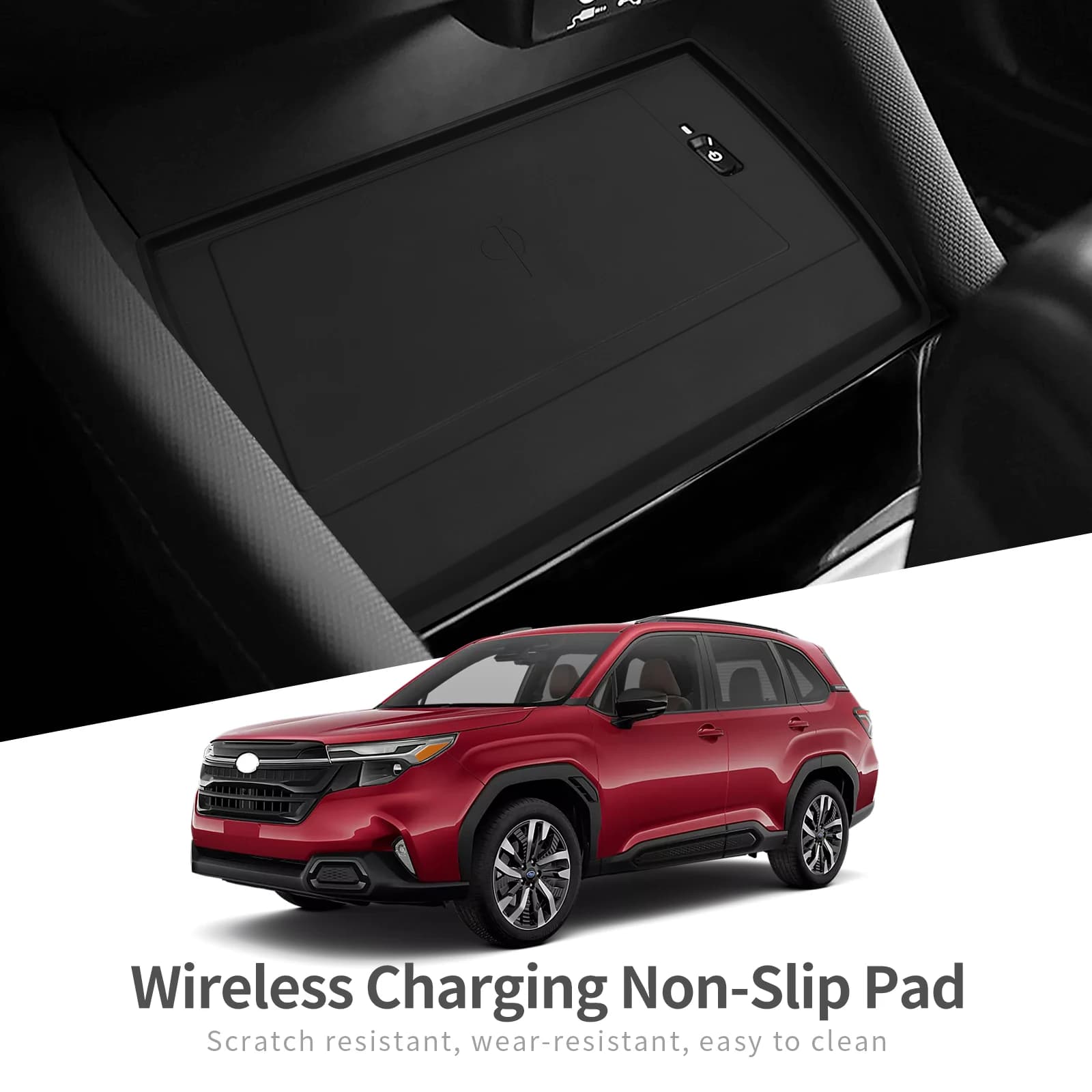 LUCKEASY per Subaru Forester 2025 Tappetino antiscivolo per auto Console centrale in silicone Caricatore wireless Accessori interni Nero