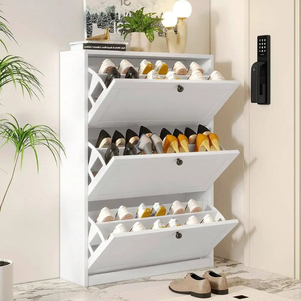 Scarpiera con Ripiani Adjustbili e 3 Cassetti Ribaltabili, Mobile Container Autoportante per Entrance, Corridor, Living Room, Bedroom