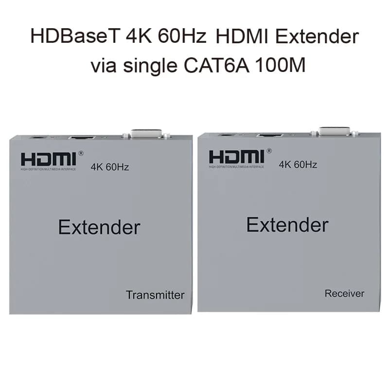 4K 60Hz HDBaseT HDMI Ethernet Extender Over Cat6a Cable 100m Video Transmitter and Receiver RS232 HDCP2.2 IR for Laptop PC To TV
