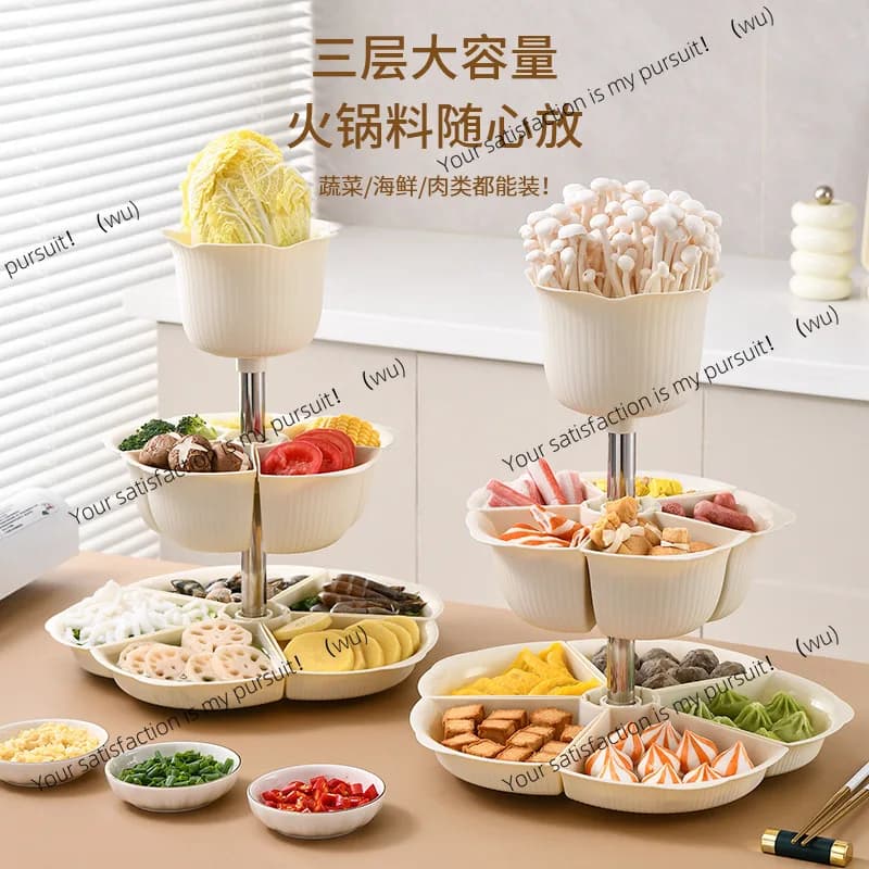 Piatto creativo per pentole calde, girevoli, multistrato, snack per la casa, piatto di frutta secca, cestello per verdure, griglia di scarico, verdure in plastica