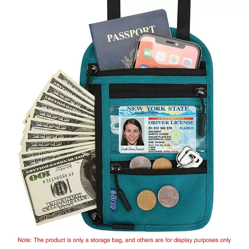 Practical Travel RFID Neck Passport Storage Bag Adjustable Lanyard Anti-Theft ID Card Ticket Document Organizer for Abroad Journ