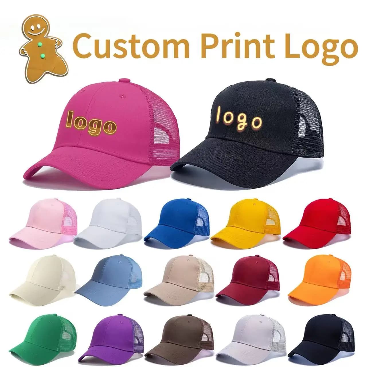 Customized Printed Logo Pure Cotton Duck Tongue Mesh Caps Men's Outdoor Sports Sunshade Hats Women's Fashion Trend Baseball Cap