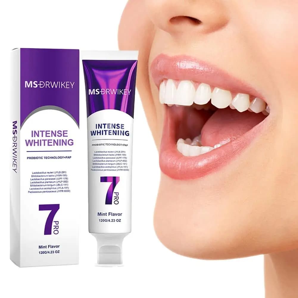 Dentifricio Sbiancante Potente con Formula Probiotica al Fluoro per Denti Sensibili, Rimozione di Macchie e Placca