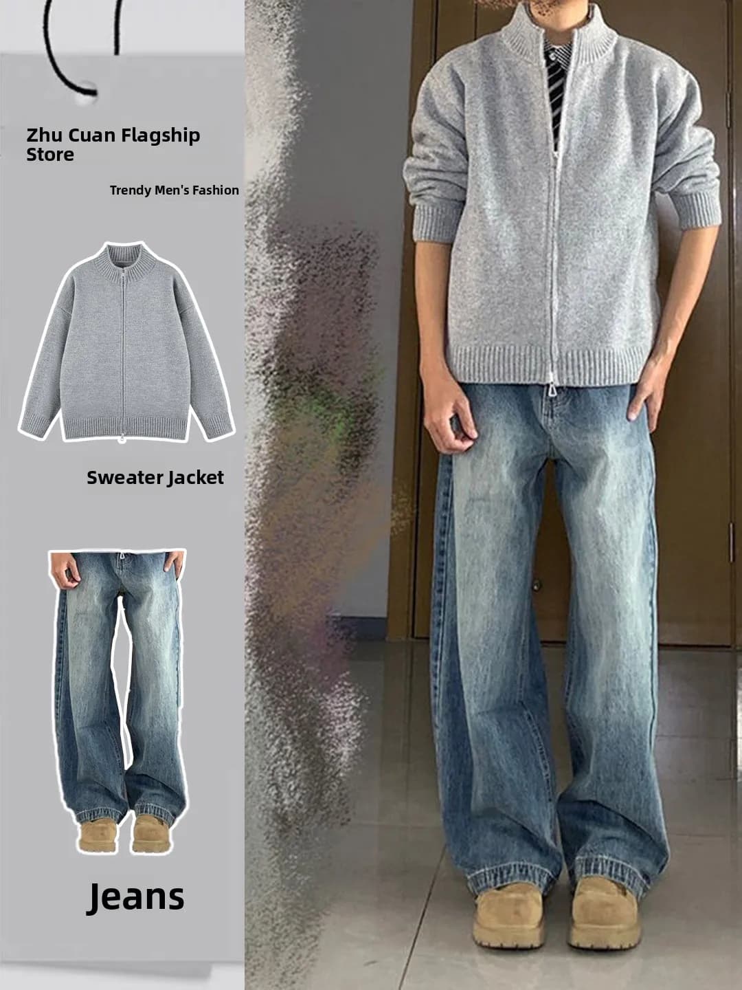 Set Maglione e Jeans Wang Anyu da Uomo Autunno Inverno, Completo Giovanile alla Moda con Maniche Lunghe e Pantaloni Lunghi in Altri Materiali