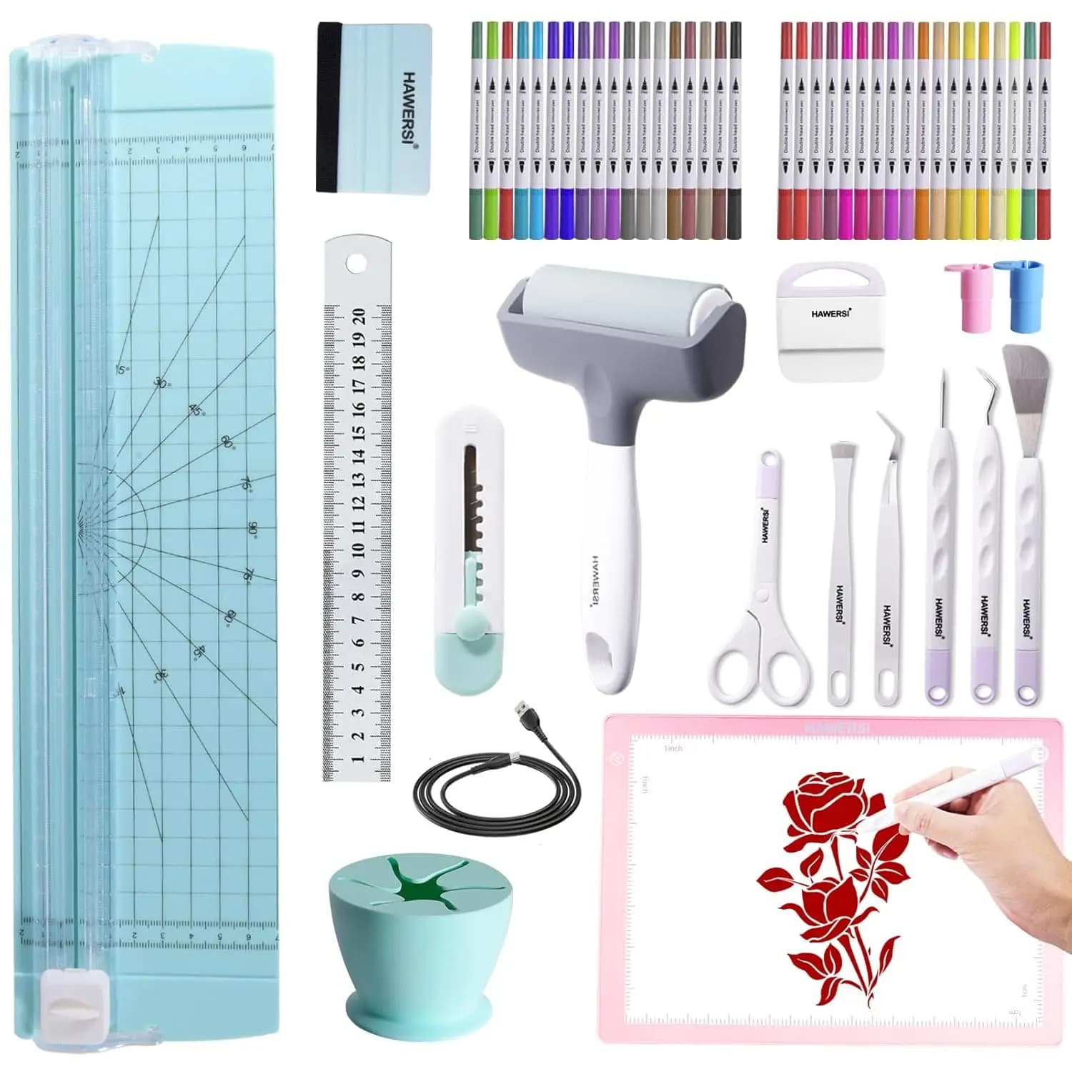 Set di 52 Utensili per Macchine da Taglio, Rimozione Vinile, Taglierina per Carta, Tavoletta Luminosa e Accessori