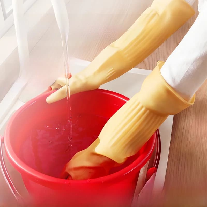 Guanti in lattice Thiened 45 cm, resistenti all'usura, antiscivolo, per uso domestico, cucina, lavorazione acqua, guanti in gomma dorata