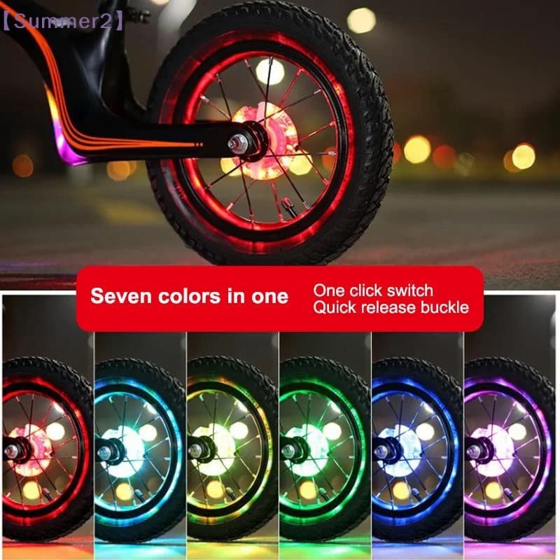 【Xia2】LED Bicycle Wheel Light Bike Front Tail Hub Spoke One Lamp With 7 Color 15 Modes Rechargeable Kids Balance Bike Light{S}
