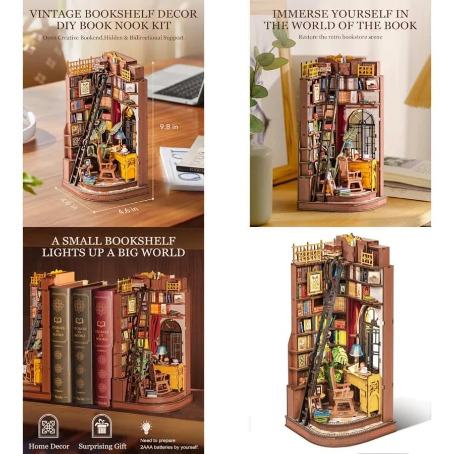 Rolife Kit angolo libro fai da te Studio angolo silenzioso Puzzle 3D Creativo fermalibri britannico Decorazione da scaffale per adulti Piccola casa Miniatur