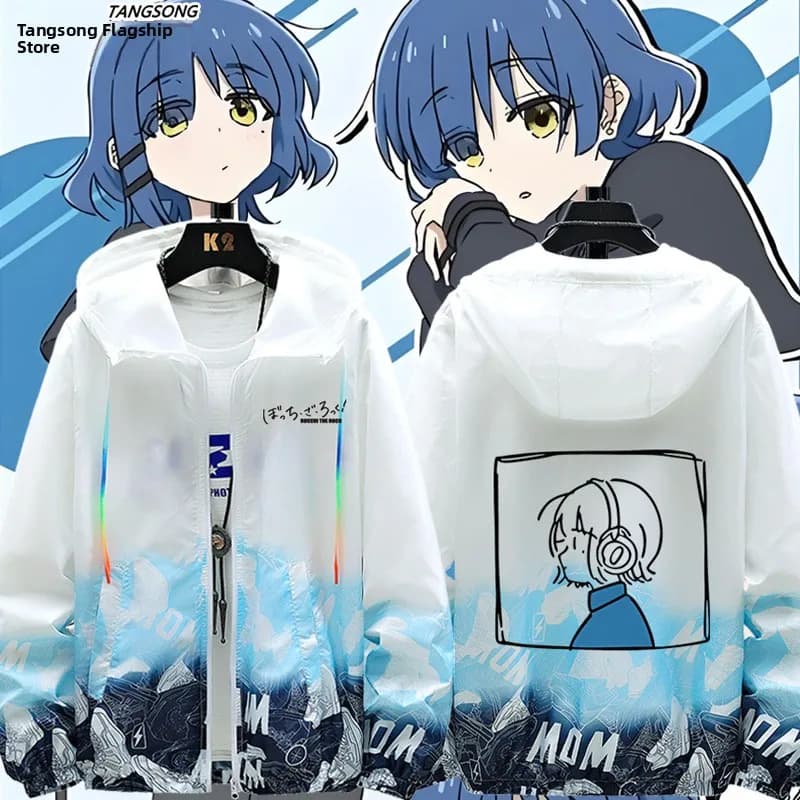 Giacca Ultra-Sottile da Uomo, Cappotto Protettivo dal Sole con Design Anime, Traspirante con Chiusura a Zip e Cappuccio in Poliestere, Giacca Casual