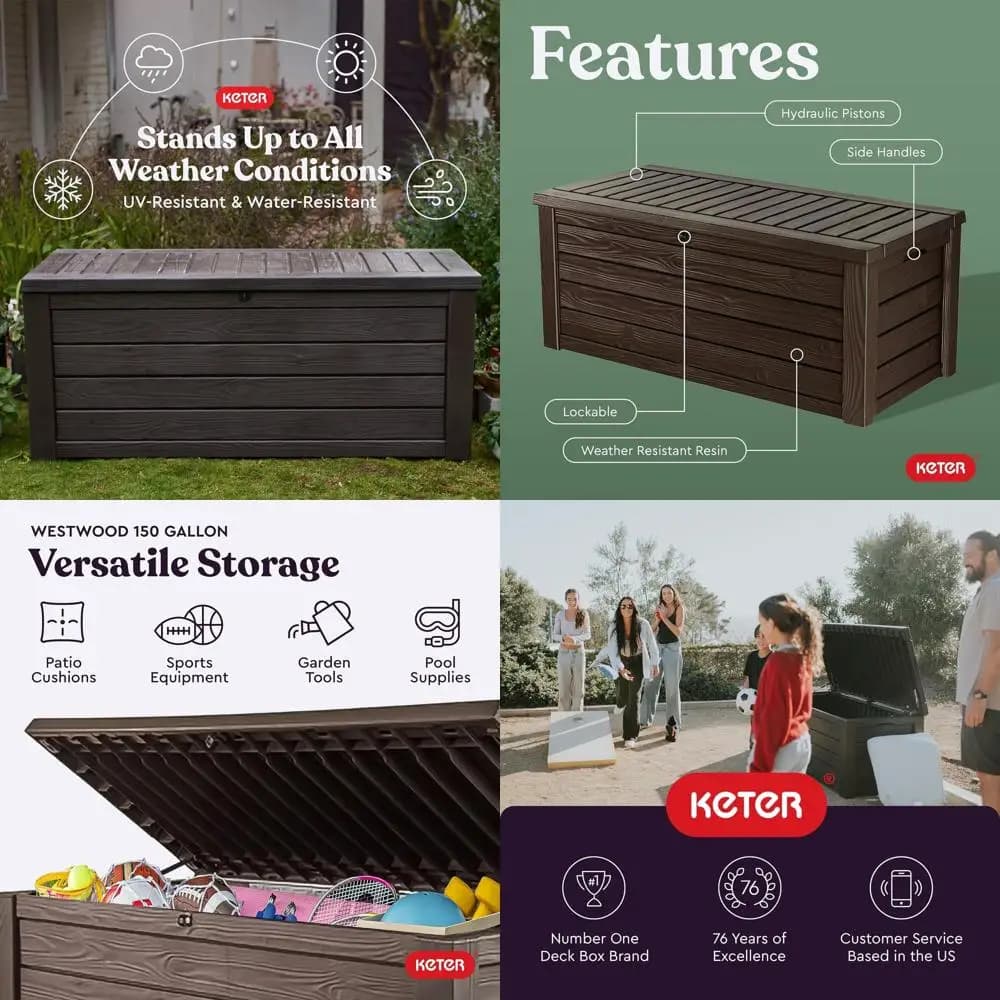 Organizer da Esterno da 150 Galloni, con Coperchio Bloccabile, Panchina per 2 Persone, Ampio Contenitore per Giardino, Piscina e Patio