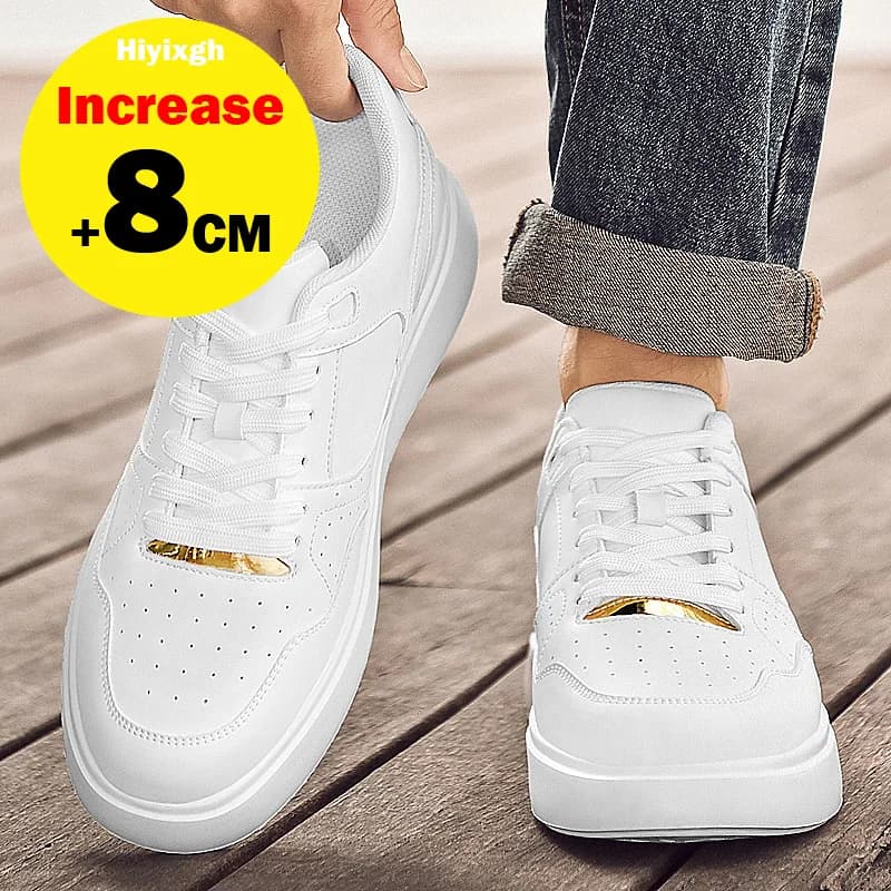 Men Lift Oxford Shoes Elevator Chunky Sneakers Height Increase 6cm White Plus Size 37-45
