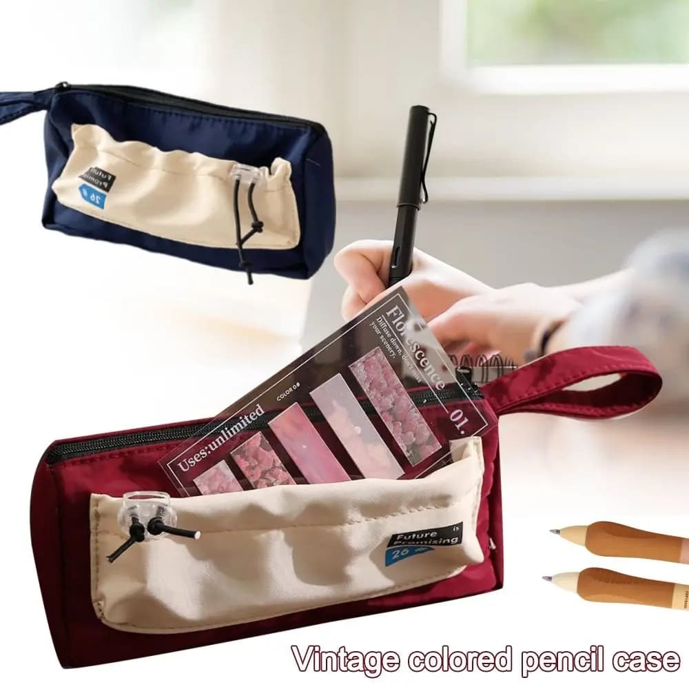 Astuccio per matite di grande capacità alla moda Astuccio per penne in tela multistrato con manico Custodia per cancelleria con manico