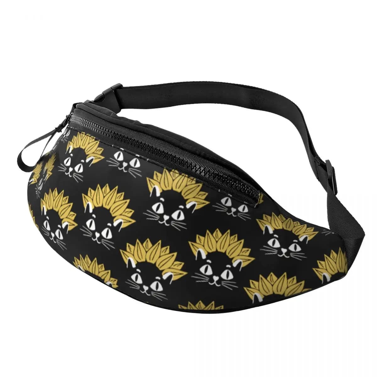Marsupio personalizzato con gatto girasole di Halloween, marsupio da donna per uomo, marsupio a tracolla per campeggio, ciclismo, telefono, custodia per soldi