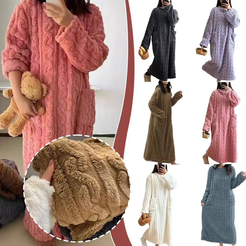 Pigiama da donna caldo e addensato per la casa Pigiama da donna in flanella di velluto corallo Indumenti da notte ultra lunghi Morbido accappatoio da notte autunno inverno