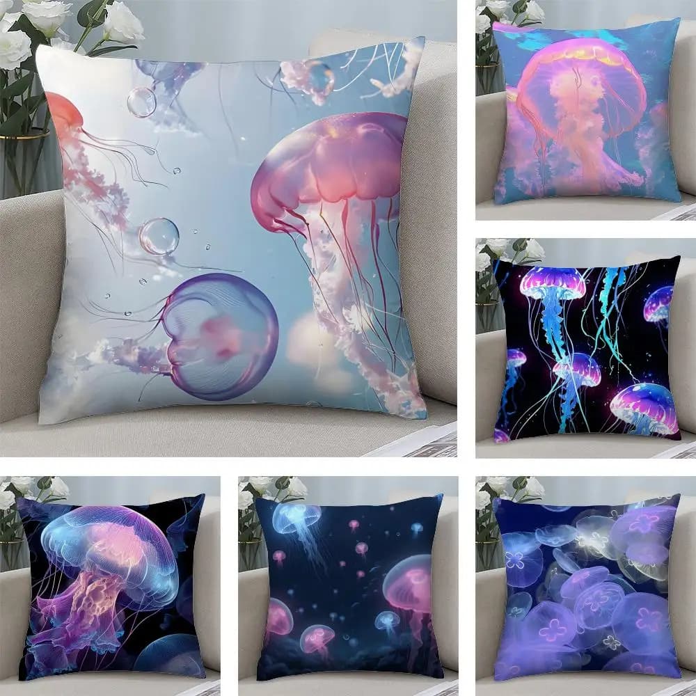 Fodera per cuscino Jellyfish Fashion in tessuto felpato morbido, stampata su entrambi i lati, per divano, calda, invernale, per la casa, regalo per bambini, federa