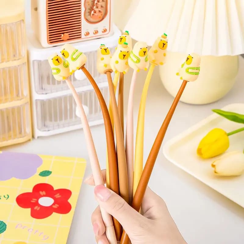 10 pz/lotto Cute Cartoon Pufferfish Sway Gel Pens Black Ink Signature Writing Pen Kawaii Capybara Shake Neutral Pen School Supplie