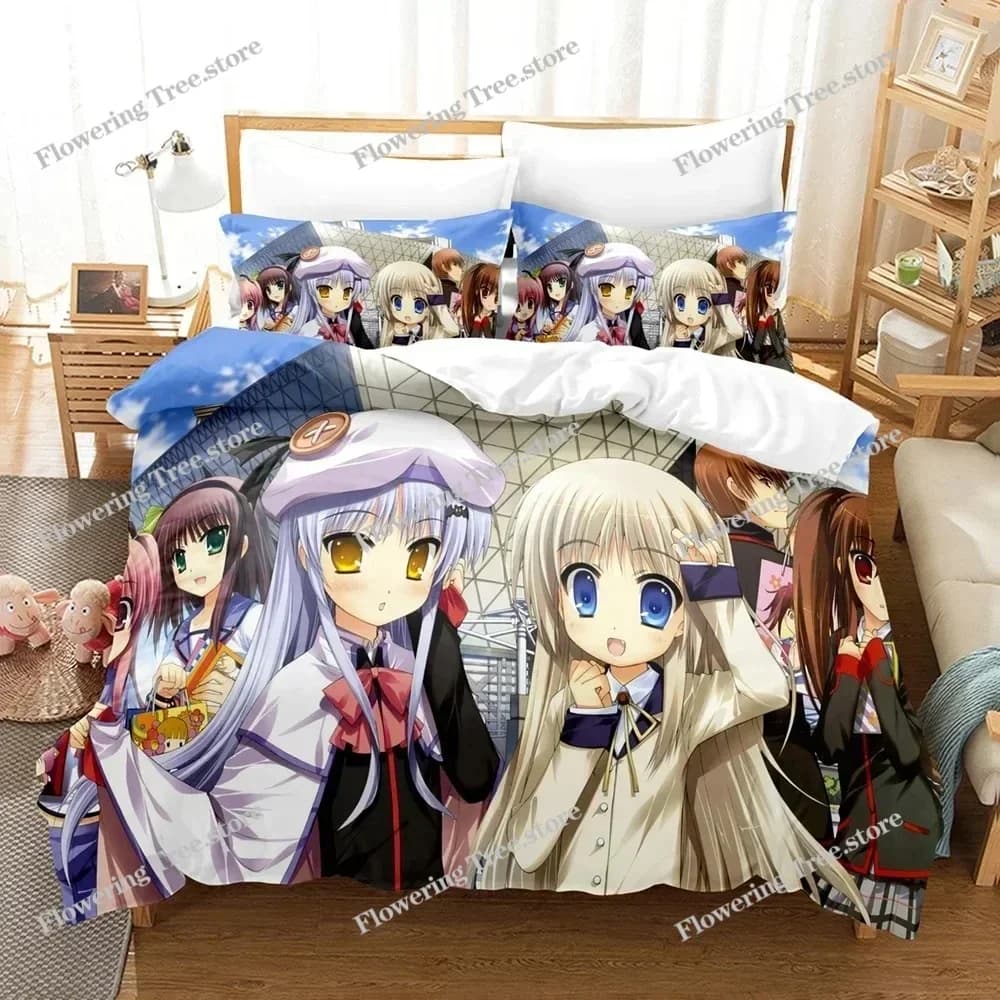 Set di Biancheria da Letto Anime Little Busters Stampato in 3D per Ragazzi e Ragazze, Copripiumino e Federe per Letto Singolo e Matrimoniale, Tessili per Casa e Adulti