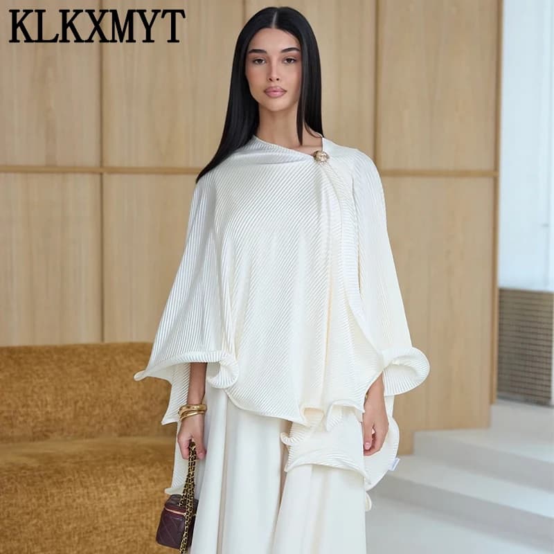 KLKXMYT Elegante Cappotto a Mantella Chic da Donna, Giacca a Pieghe Irregolari Vintage, Poncho da Sera, Nuovo Capospalla