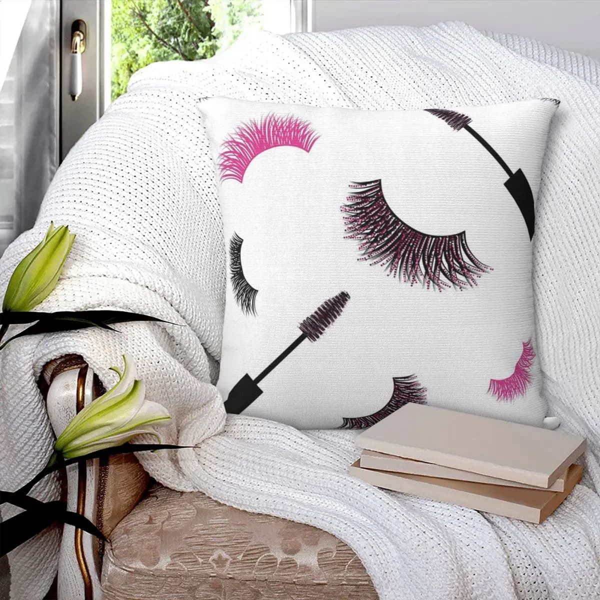 Ciglia and mascara with glitter pattern pink Federa square pillow decorative cushion with zipper for the bedroom home