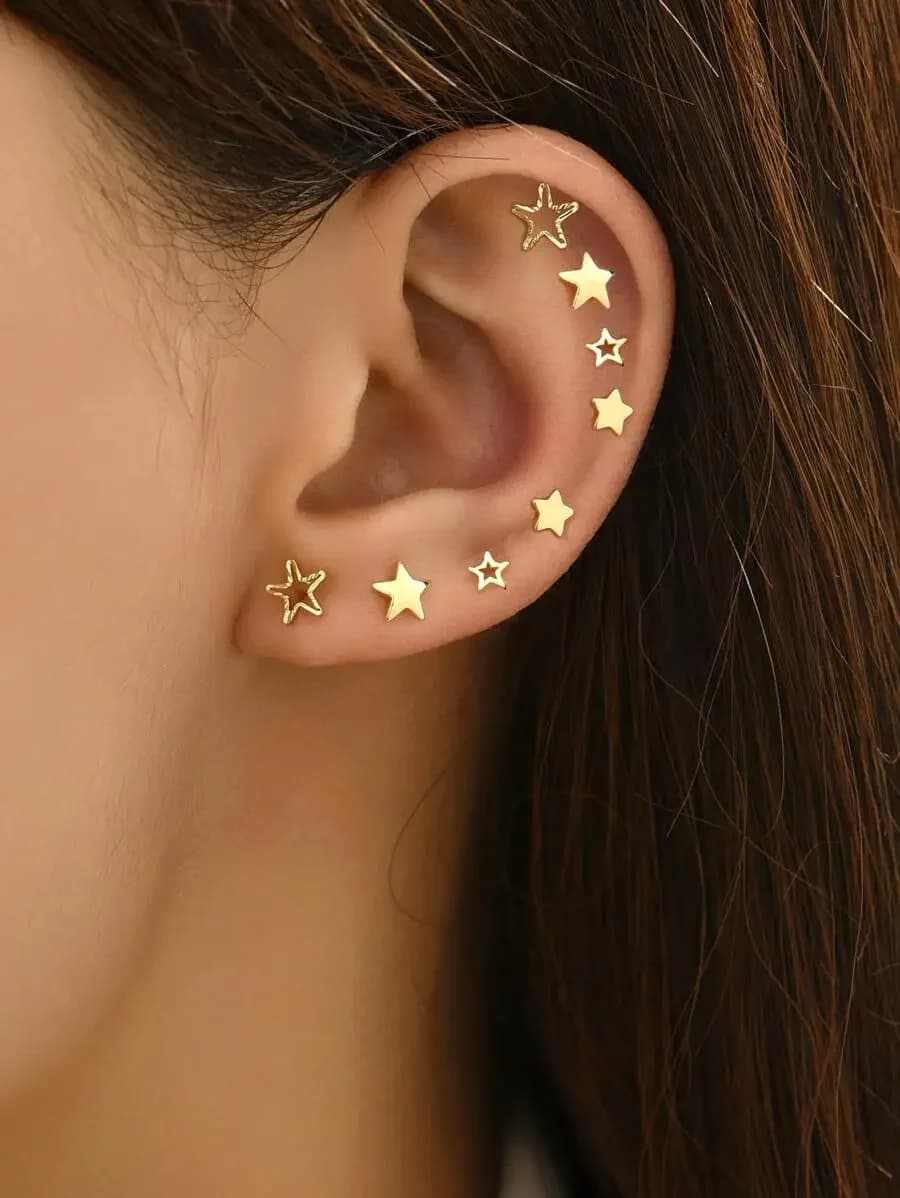 8pcs Star Shape Stud Earrings Set For Women Trendy Fashion Jewelry