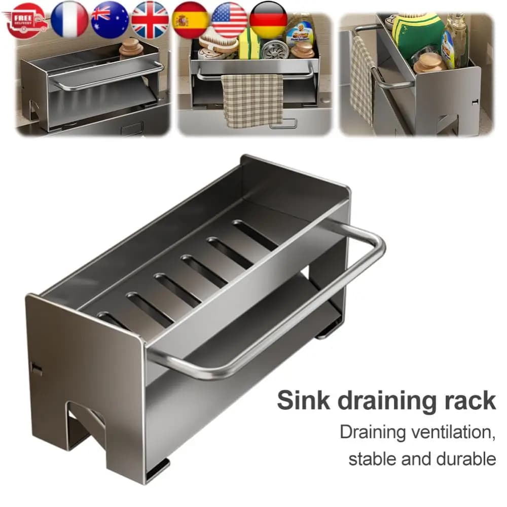 Organizzatore per Lavello con Dispenser Sapone, Portaoggetti da Cucina con Drenaggio Automatico, Scaffale per Cucina e Bagno