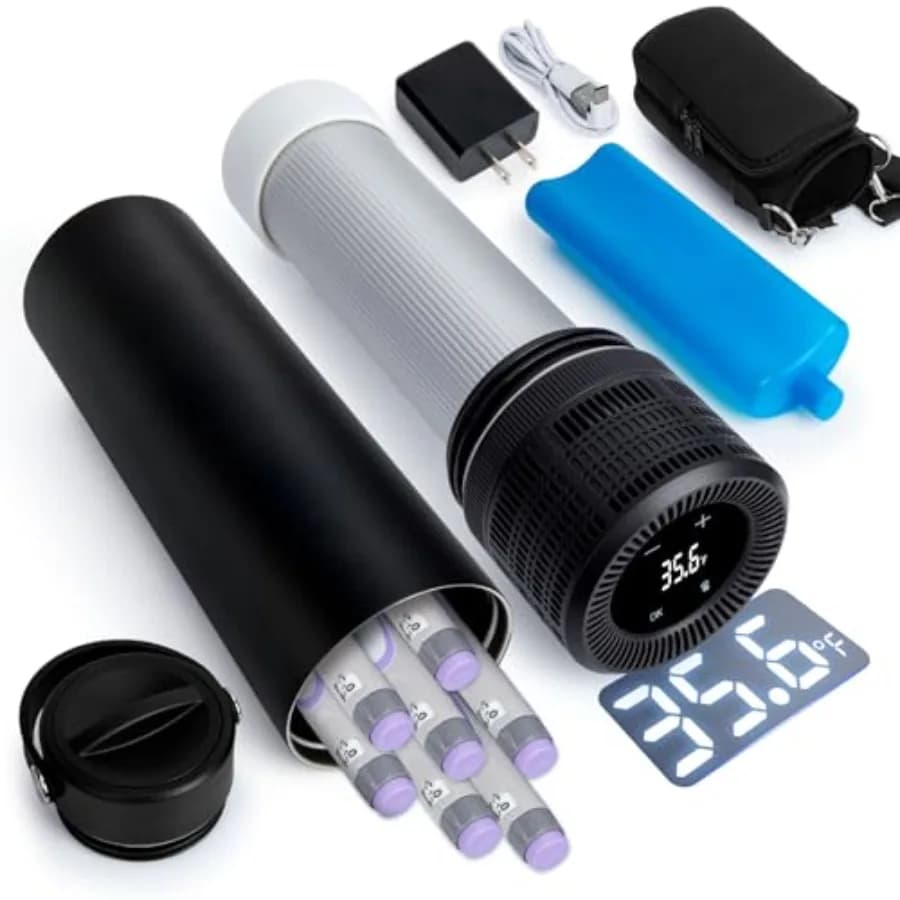 Custodia Termica Portatile Elettrica per Insulina da Viaggio per 17 Penne, Controllo Temperatura 35-68F con Biogel, Caricatore USB, Approvato TSA, Medicale