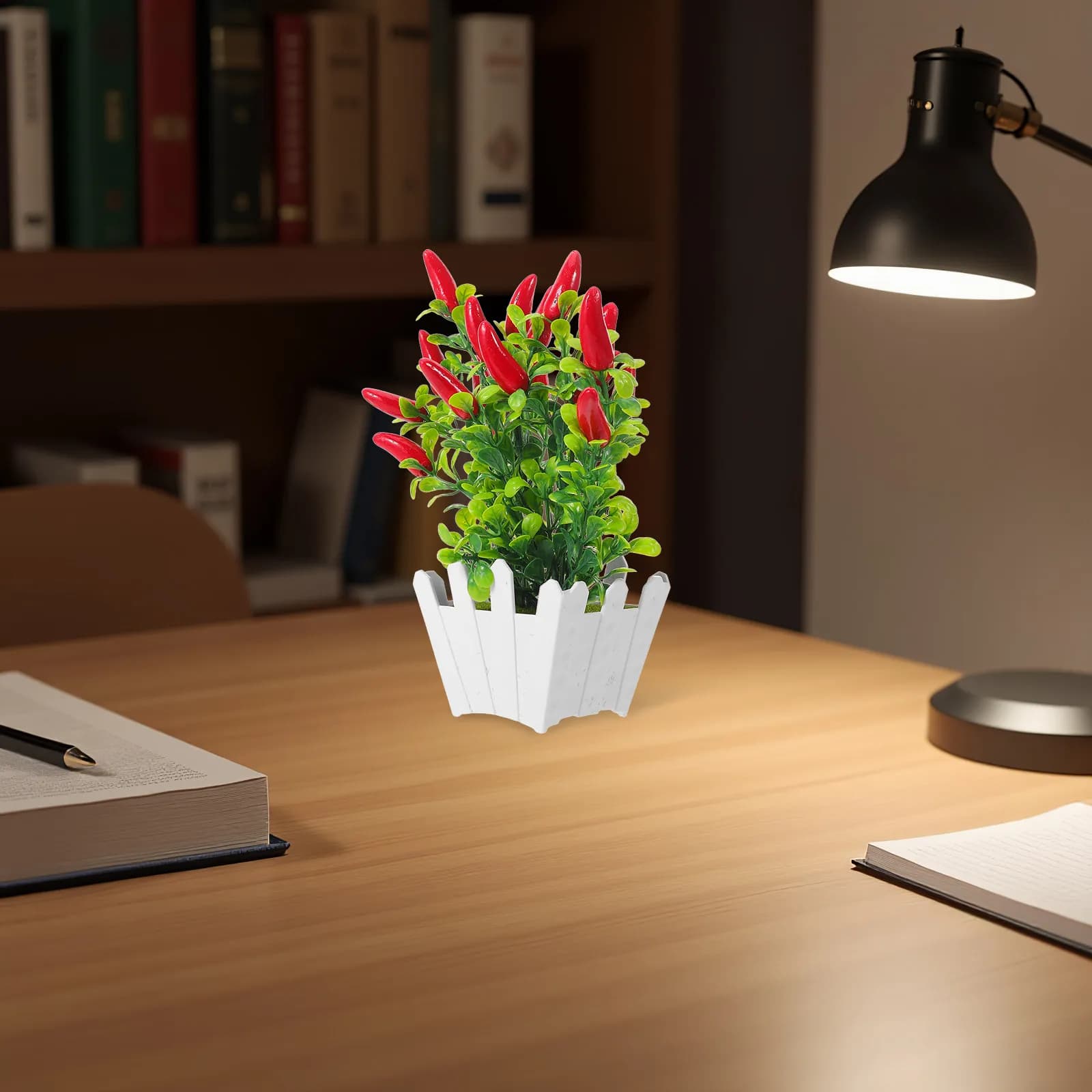Set di 3 Piante Artificiali di Peperoncino, Bonsai Realistico di Peperoncino Rosso, Piante Finte in Vaso per Decorazione Cucina e Interni, Accessori per Simulazioni Alimentari