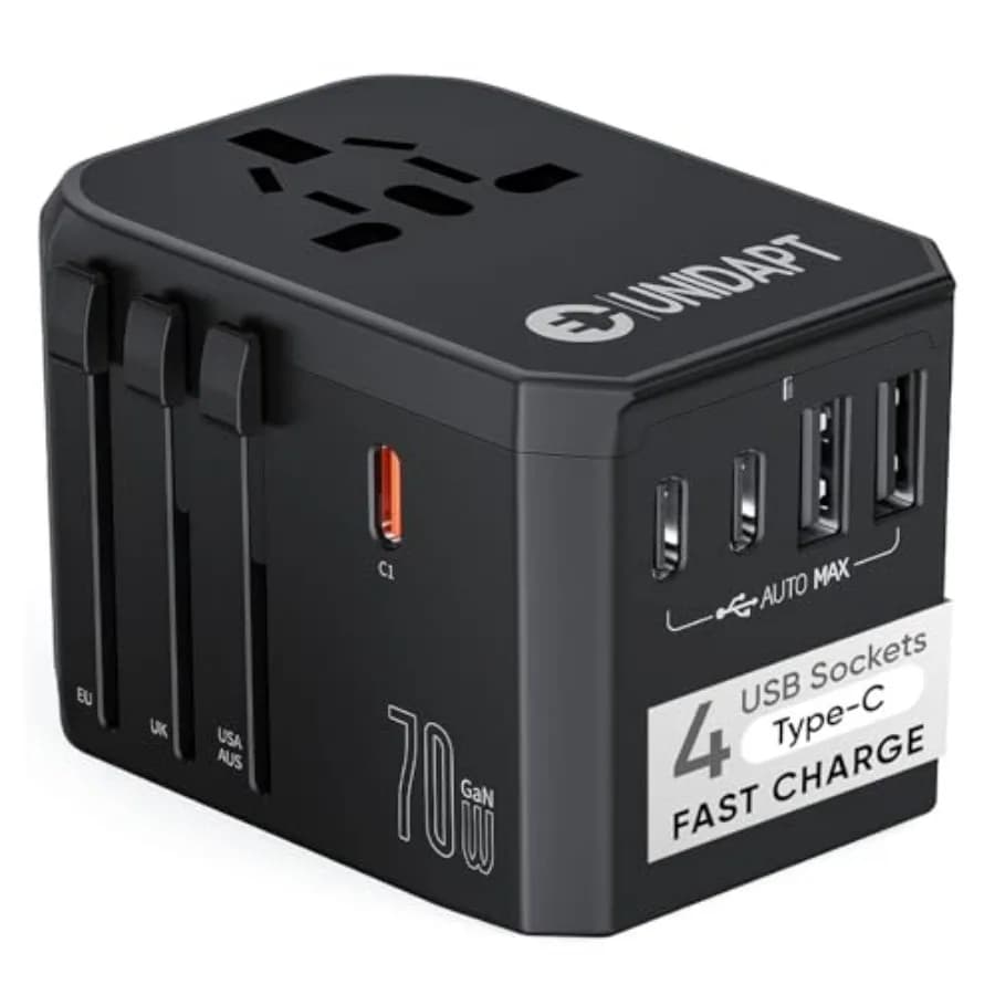 Adattatore da Viaggio Universale Internazionale con 3 Porte USB-C PD per Ricarica Rapida e 2 Porte USB-A per Ricarica Veloce, Adattatore Mondiale