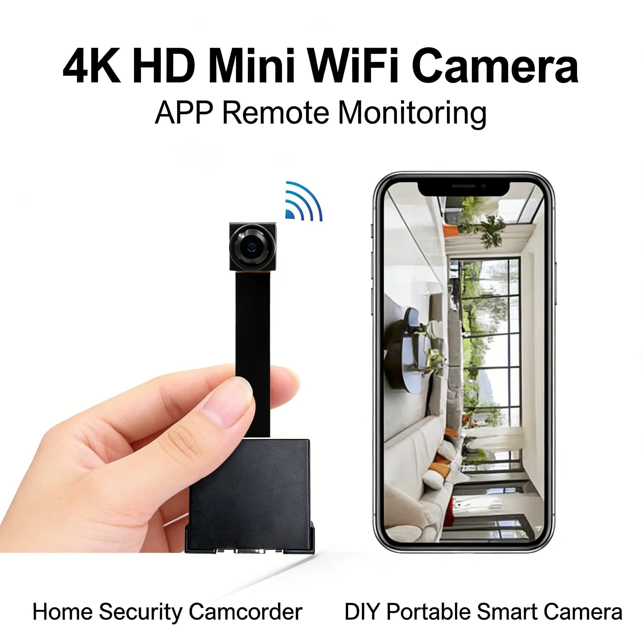 Versione Aggiornata Telecamera WiFi Mini 4K HD con Visione Remota e Rilevamento Movimento, Stile Nanny per Casa, Supporta Scheda SD