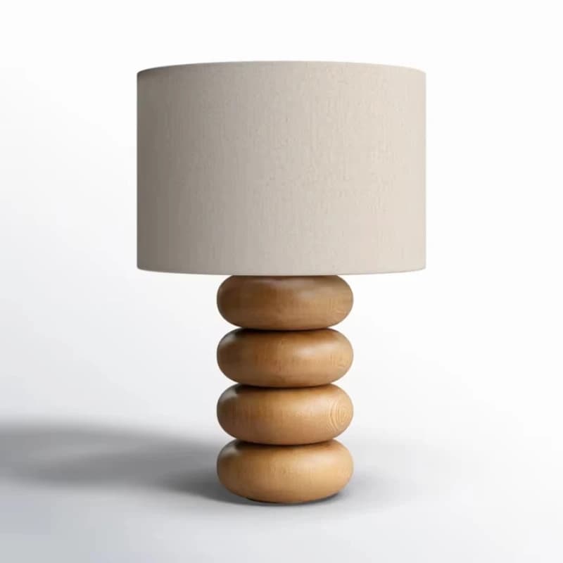Lampada da scrivania moderna con corpo in noce massiccio e paralume in tessuto