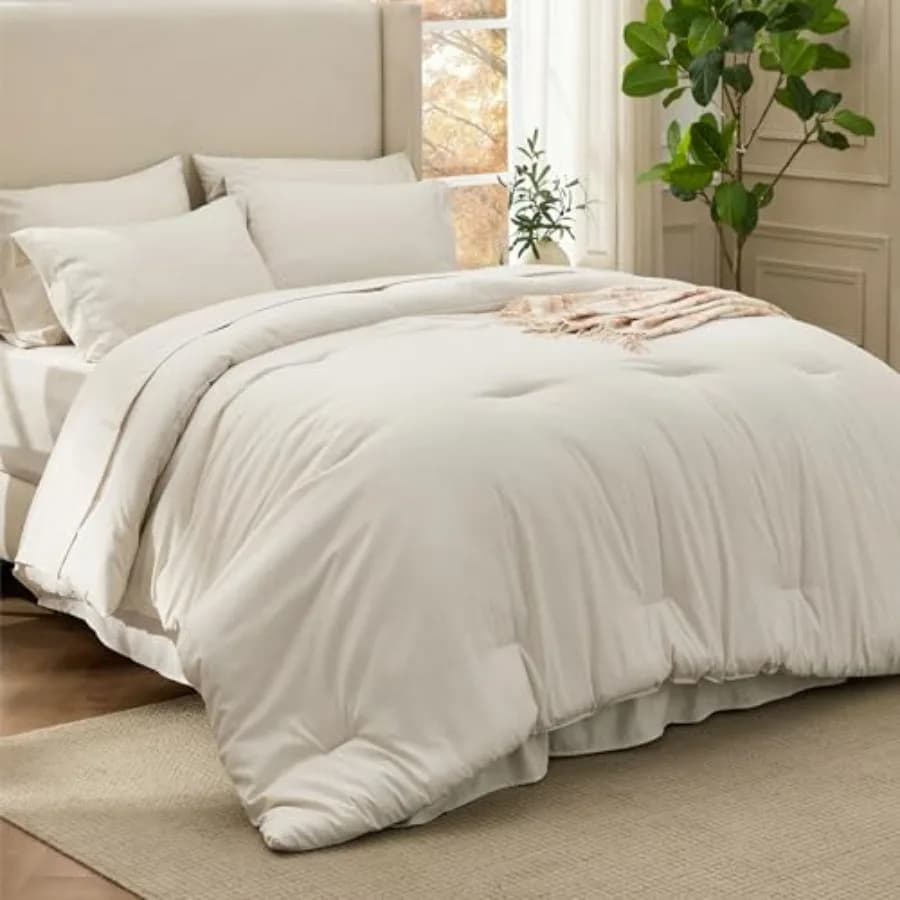 Set Copripiumino Beige - Set Biancheria da Letto 7 Pezzi Tinto in Cationica, Regalo per la Famiglia, Morbido Set Letto Beige per Tutte le Stagioni