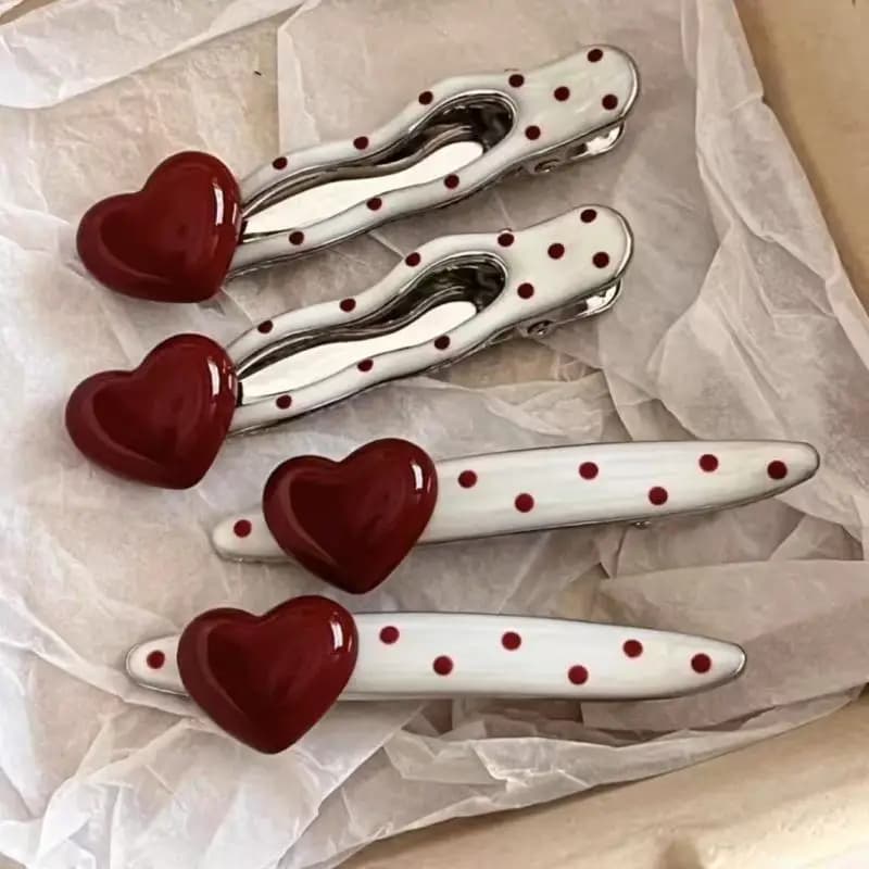 2 pezzi dolce cuore a pois forcina in metallo forcina antiscivolo forcina geometrica a becco d'anatra forcina per capelli donna Barrettte accessori per fermagli per capelli