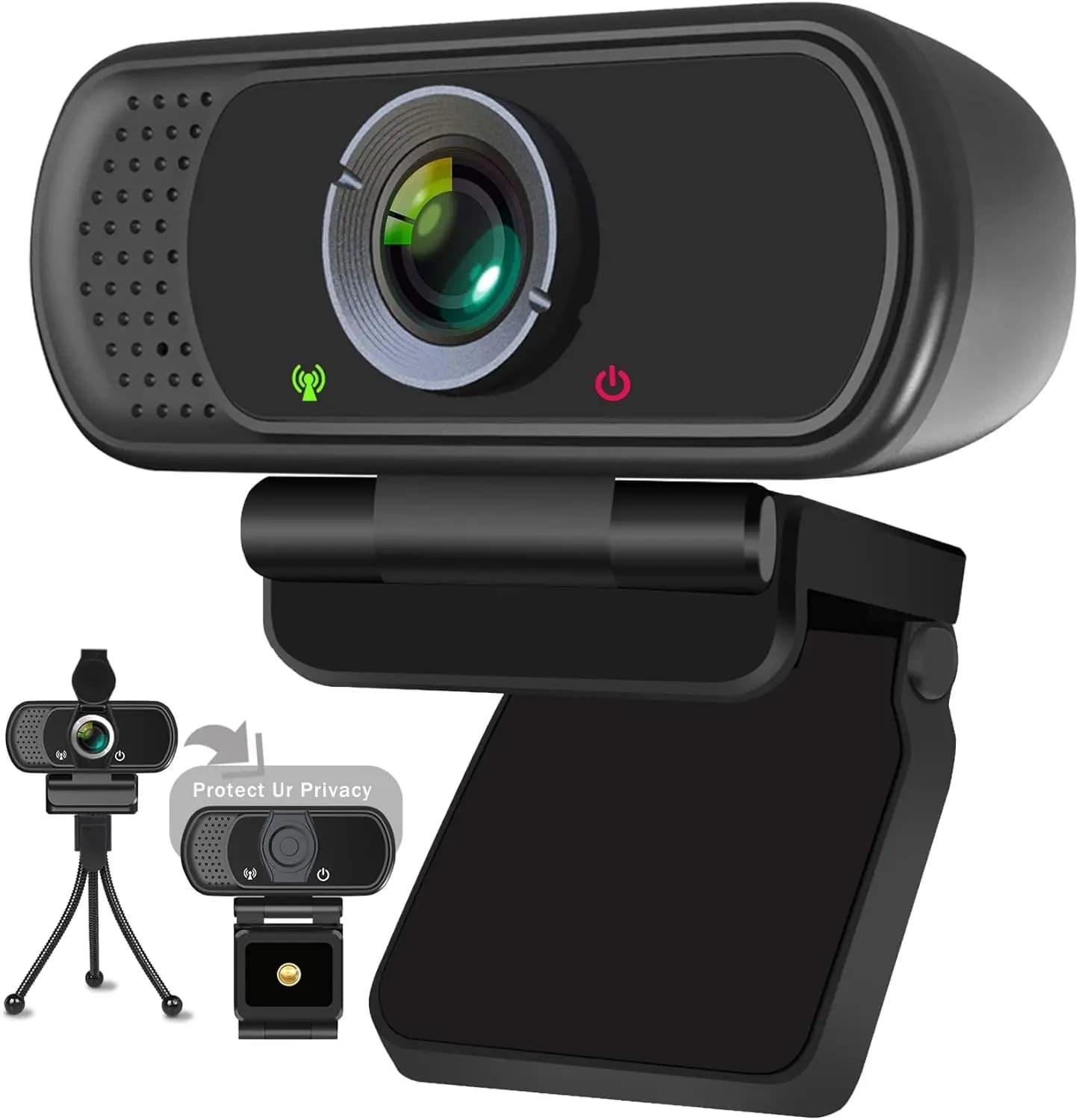 Webcam 1080P con microfono, treppiede, copertura per la privacy, plug & play per PC/laptop