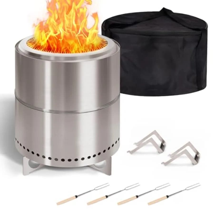 Grande Braciere Senza Fumo per Esterni, 15 Pollici, in Acciaio Inox 304, Portatile, per Campeggio, Stufa a Basso Contenuto di Fumo