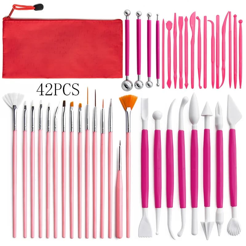Set di 42 Utensili in Ceramica per Lavorazione della Pietra, Plastilina e Argilla, Regalo per Modellismo, Pennello Rotondo e Bastoncino