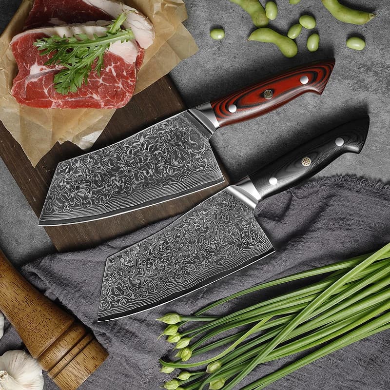 7 Inch Damascus Steel Slicing Knife at 67 Roads with 10Cr15Mov Blade and Wood Handle, Chef Knife for Cutting Vegetables, Meat and Use in Kitchen