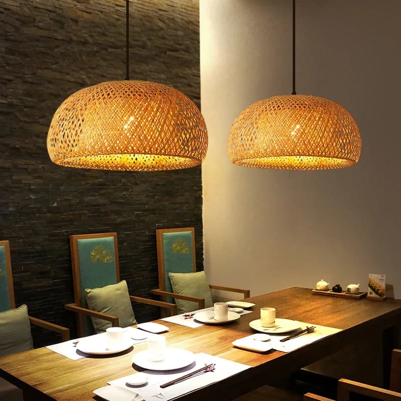 Lanterna di bambù Lampada a sospensione da 30 cm Rattan naturale Vimini E27 Lampadari a LED Paralumi intrecciati a mano Apparecchio di illuminazione Lampada a sospensione